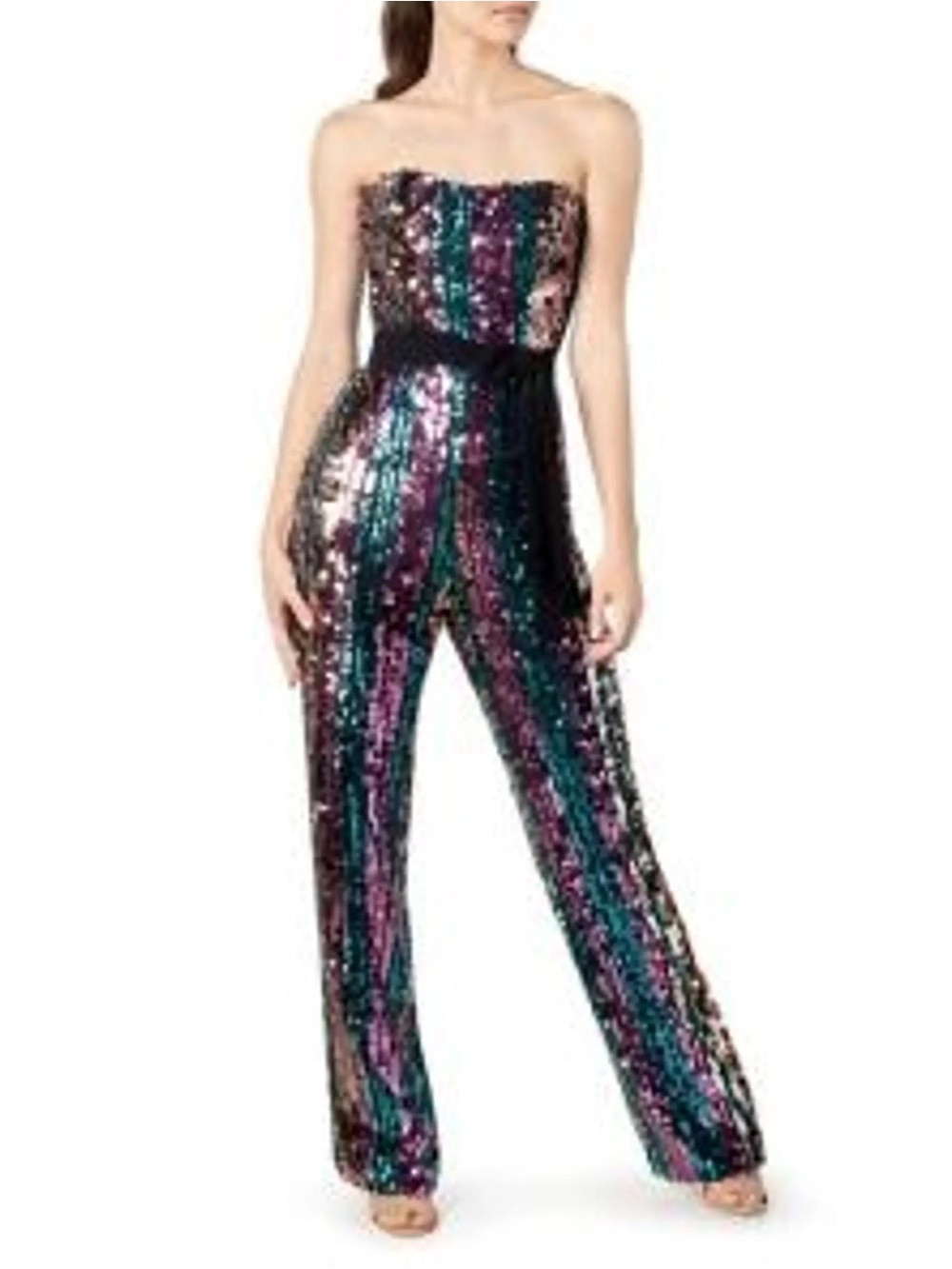 DRESS THE POPULATION Andy Sequin Strapless Jumpsuit Amethyst Multi Party XXL NEW